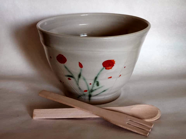 Saladier, décor coquelicots
