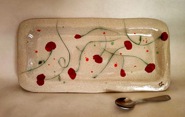 Plat à cake, décor coquelicots